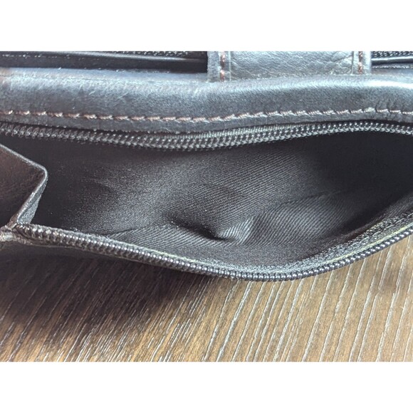 VTG Fossil Leather Wallet Black Gold Patchwork Studded Bi-fold Zip Snap Boho Y2K - Picture 10 of 14